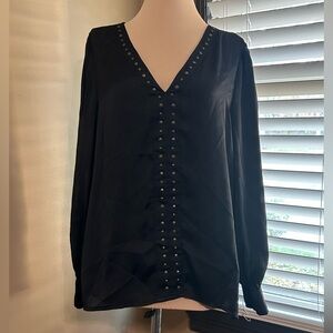 Vince Camuto Black Studded V-Neck Blouse